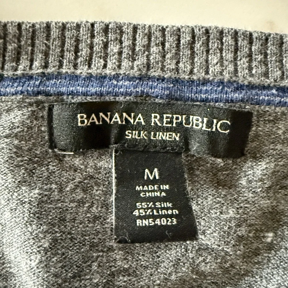 Banana Republic Silk Linen Sweater Mens M Gray V Neck Lightweight‎ Classic